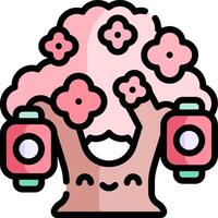 A cartoon tree with pink flowers and a pink camera vector