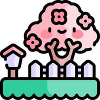 A cartoon tree with pink flowers and a house vector