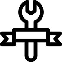 A black and white icon of a wrench and ribbon vector