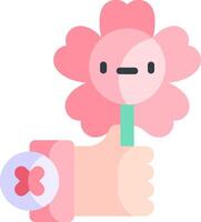 A hand holding a pink flower with a heart on it vector