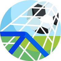 A soccer ball is in the net and the logo is blue and white vector