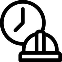 A black and white image of a hard hat and clock vector
