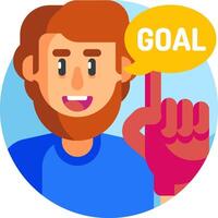 A man with a beard and a finger pointing to a goal vector