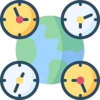 Four clocks are arranged around the earth vector