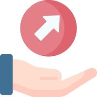 A hand holding a red button with an arrow pointing up vector