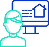 A person with a computer and a house icon vector