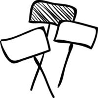 A black and white drawing of three signs vector