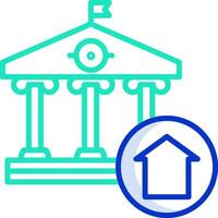 A house with a building and a blue circle vector