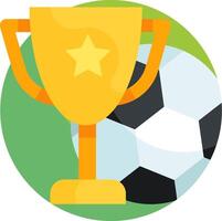 A soccer ball and a trophy cup on a green background vector