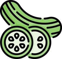 A cucumber and a slice of cucumber are shown in a line drawing vector