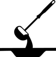 A black and white silhouette of a spoon and a pan vector