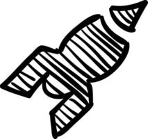 A black and white drawing of a rocket vector