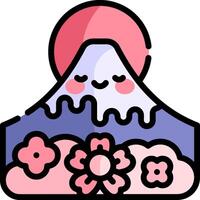 A cartoon mountain with flowers and a pink moon vector