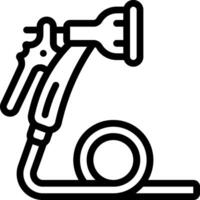 A black and white drawing of a hose and a spray gun vector