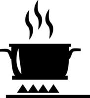 A black and white illustration of a pot with a flame vector