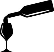 A wine glass and bottle are shown in black and white vector