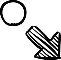 A black and white drawing of a circle and an arrow vector