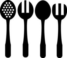 Three forks and spoons silhouetted against a white background vector
