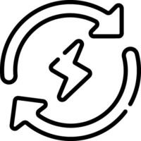 A black and white image of a circular arrow with a lightning bolt vector