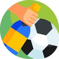 A hand holding a bottle of wine and a soccer ball vector