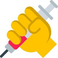 A hand holding a syringe and a needle vector