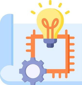 un ligero bulbo y engranajes son en frente de un computadora vector