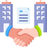 Two people shaking hands with a document in front of them vector