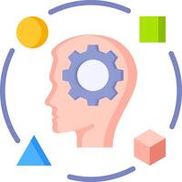 A person's head with gears and other shapes around it vector