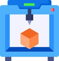 A 3d printer with an orange cube on top vector