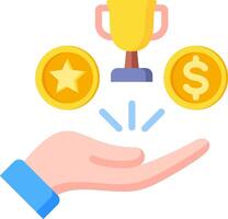 A hand holding a gold trophy and a dollar coin vector