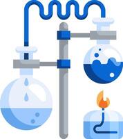 A flat illustration of a laboratory with two beakers and a flame vector