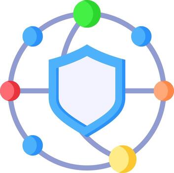 A shield with a circle around it and a circle of colored dots vector