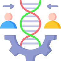 A person is holding a dna strand and another person is holding a gear vector