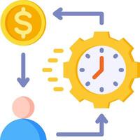 A person is standing next to a clock and a dollar sign vector