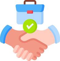 Two hands shaking over a briefcase with a tick vector