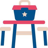 Picnic table with picnic basket and chairs vector