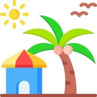Beach house with palm tree and sun vector