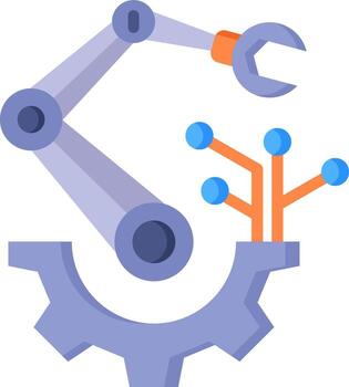 un robot con un llave inglesa y un árbol vector