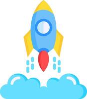 Rocket ship flying in the sky with clouds vector