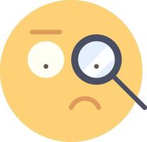 A sad emoticor with a magnifying glass vector
