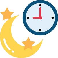 A clock and a star next to a crescent vector