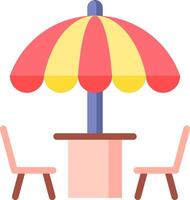 An umbrella and chairs under a table vector