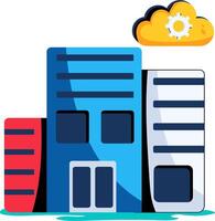 A cloud and two buildings with a gear on top vector