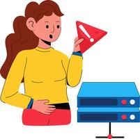 A woman holding a red triangle with a server vector