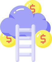 A ladder with money in the clouds and a cloud with dollar signs vector