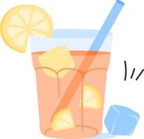 A glass of lemonade with ice cubes and a straw vector