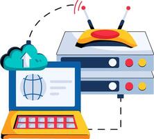 A laptop computer and a server with a cloud vector