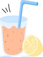 A glass of juice with a straw and a slice of lemon vector