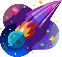 An illustration of a rocket flying through space vector