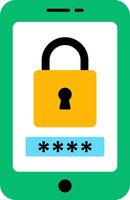 A green and yellow phone with a lock on it vector